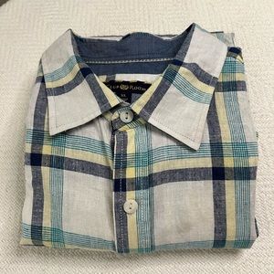 Hunt Club Mens Shirt Size XL Creme Plaid Button S/Sleeve Linen Cotton FLAW?